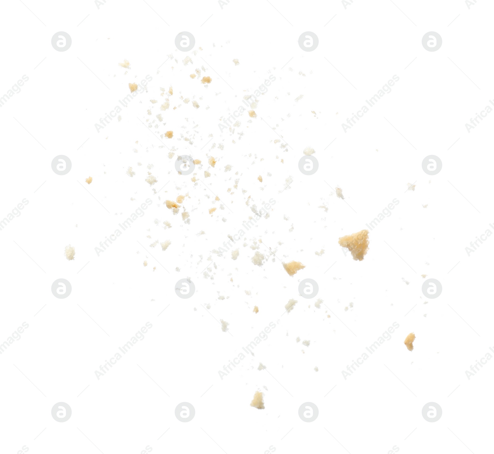 Photo of Pieces of crumbled cracker isolated on white