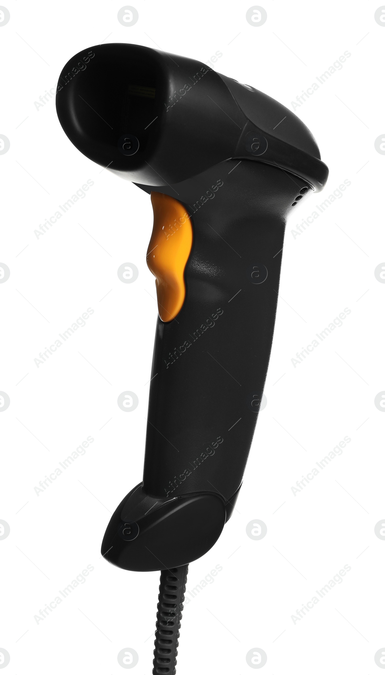 Photo of Black modern barcode scanner isolated on white