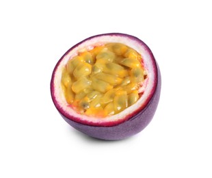 Photo of Half of ripe passion fruit isolated on white