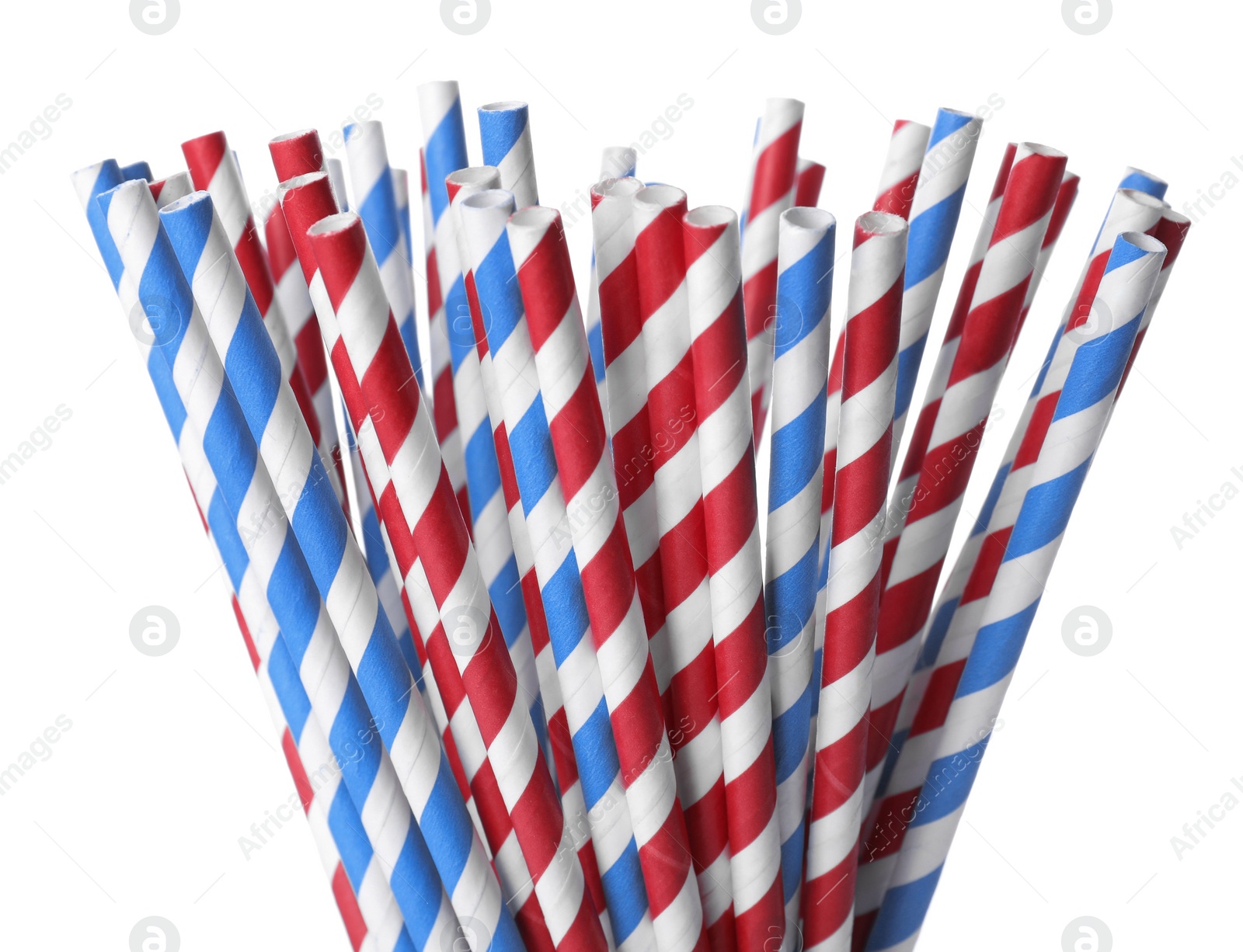 Photo of Striped paper cocktail tubes on white background