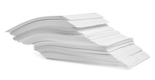 Pile of paper sheets on white background