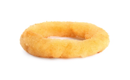 Photo of Delicious golden onion ring isolated on white