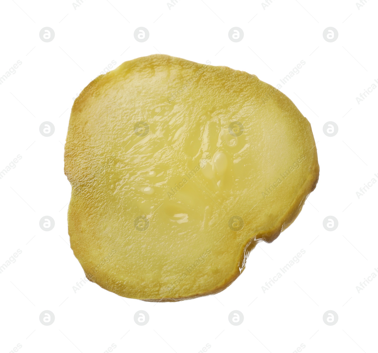 Photo of Slice of pickled cucumber isolated on white