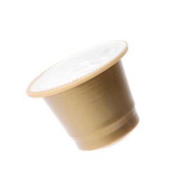 Photo of One plastic coffee capsule isolated on white