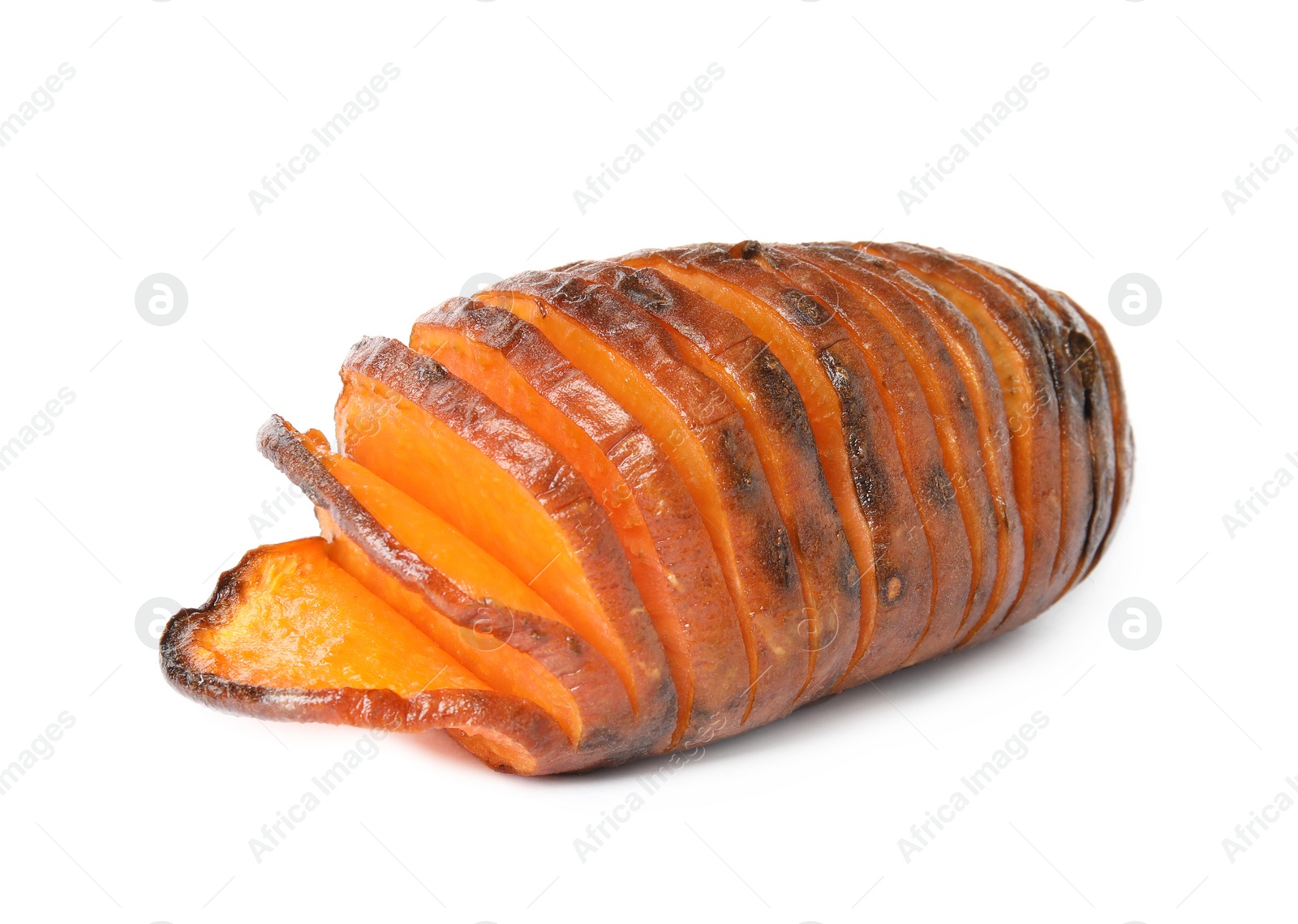 Photo of Delicious baked sweet potato on white background