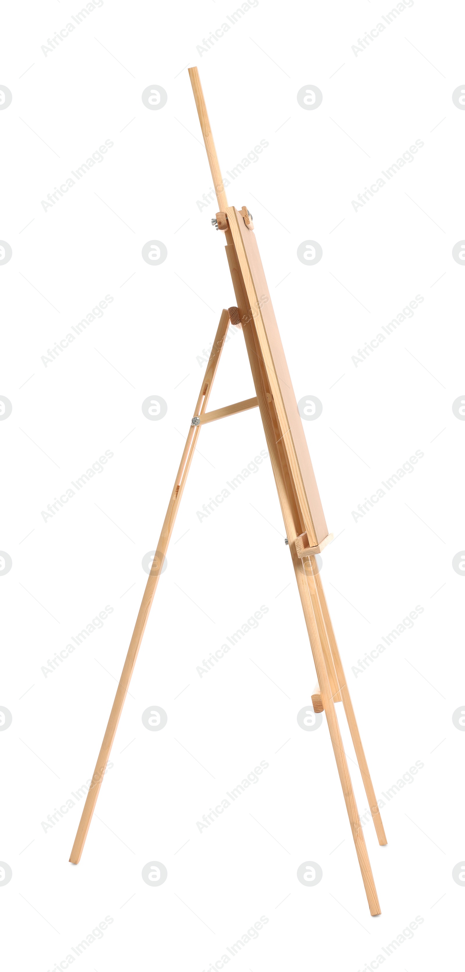 Photo of Wooden easel with board isolated on white. Artist's equipment