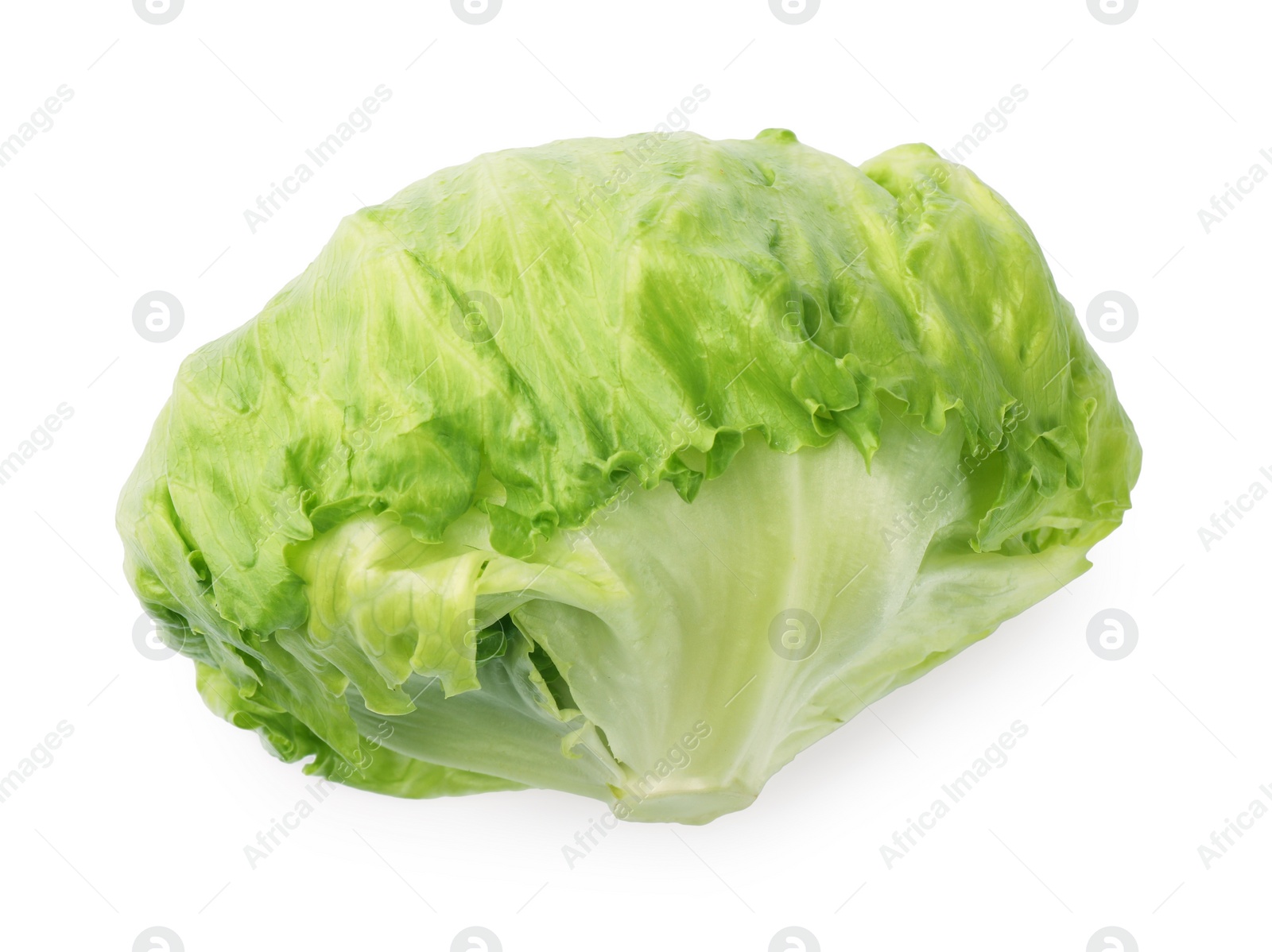 Photo of Fresh green iceberg lettuce isolated on white, top view