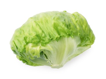 Photo of Fresh green iceberg lettuce isolated on white, top view