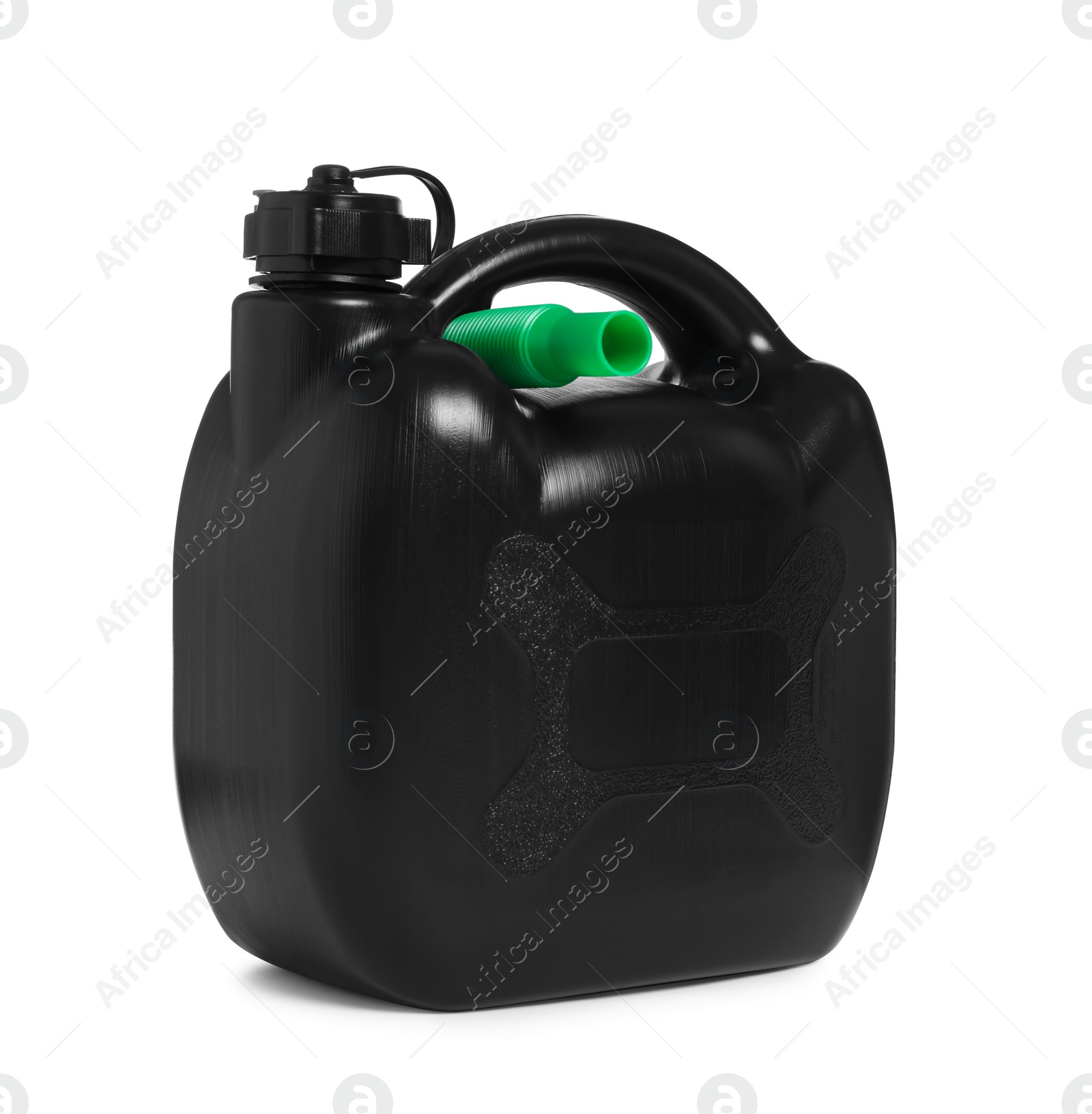 Photo of New black plastic canister isolated on white