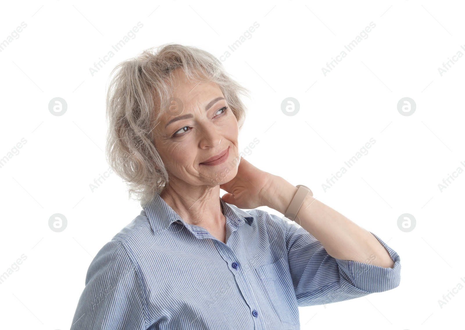 Photo of Portrait of mature woman isolated on white