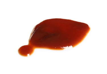 Photo of Drop of barbecue sauce on white background