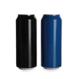 Photo of Aluminum cans on white background. Mockup for design
