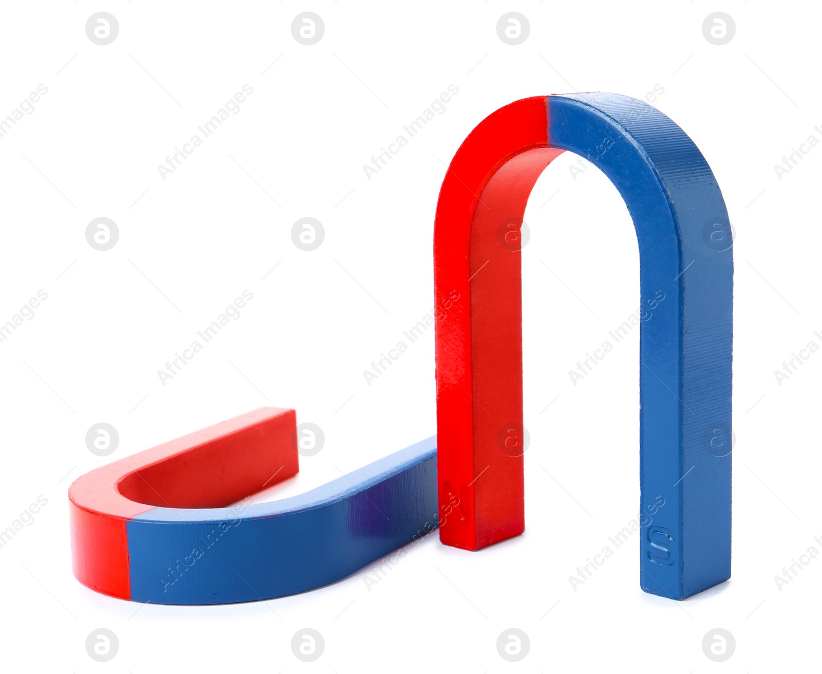 Photo of Red and blue horseshoe magnets isolated on white