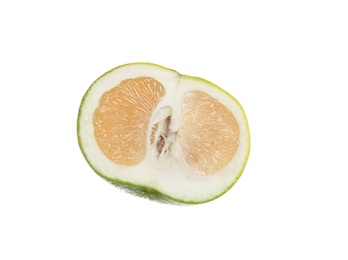 Photo of Half of fresh ripe sweetie fruit isolated on white