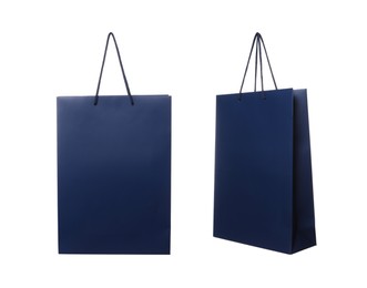 Dark blue shopping bag isolated on white, different sides