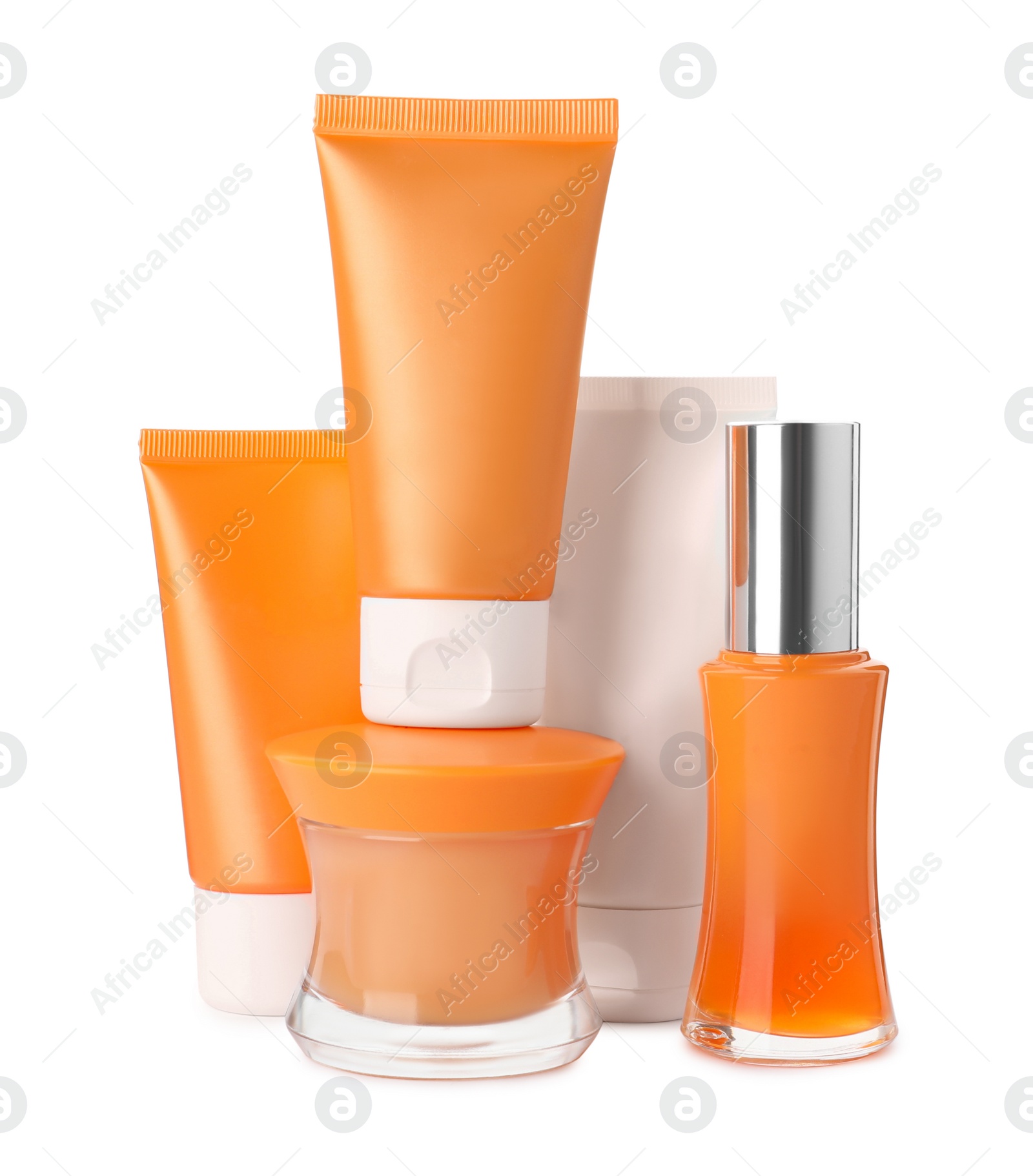 Photo of Set of luxury cosmetic products on white background