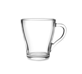 Photo of Empty glass cup isolated on white. Kitchen tableware