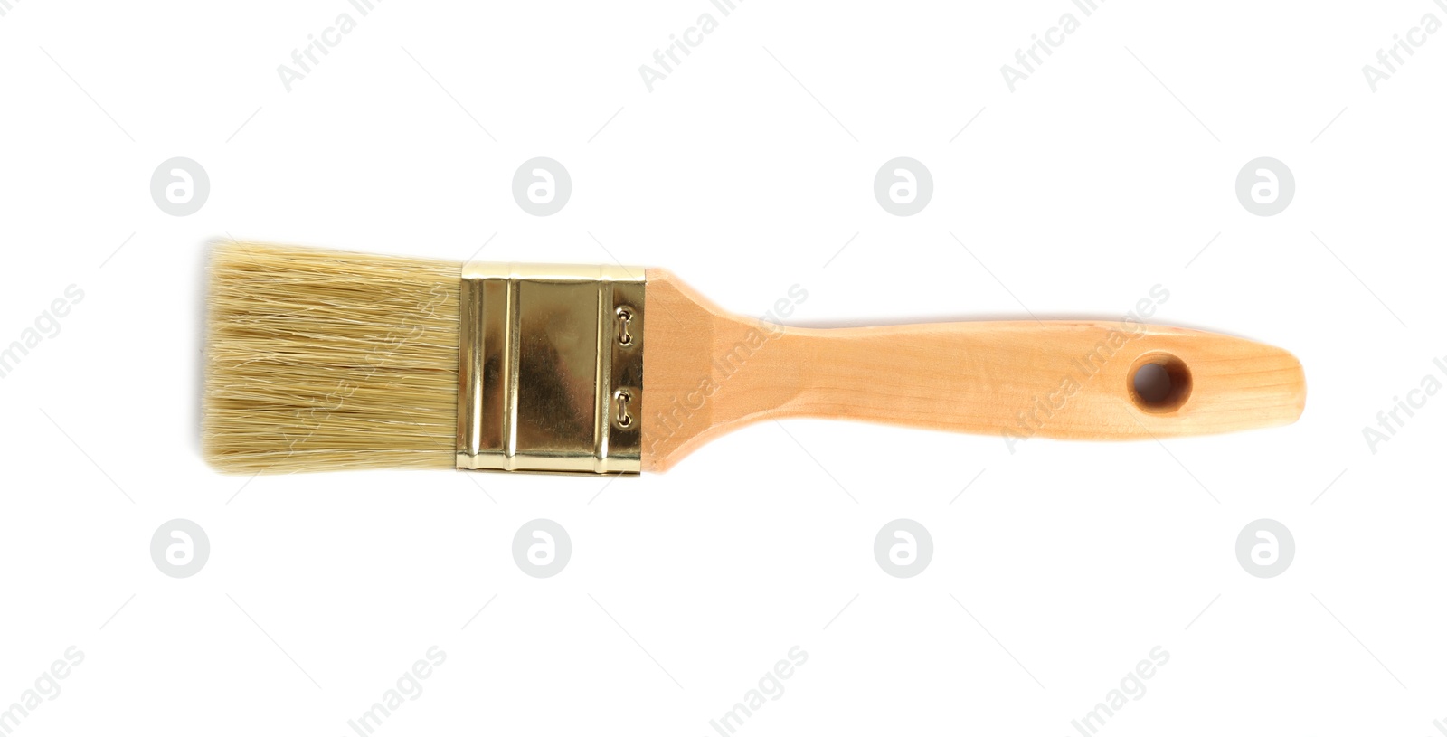 Photo of Painting brush on white background, top view. Construction tools