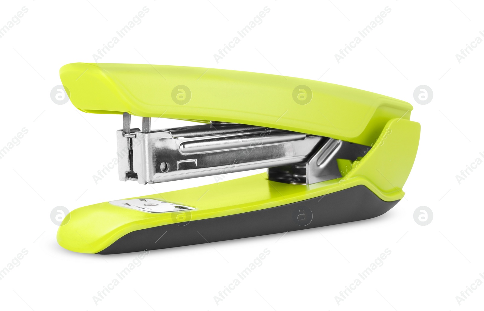 Photo of One new light green stapler isolated on white