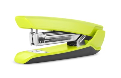 Photo of One new light green stapler isolated on white