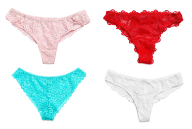 Image of Set of women's underwear on white background