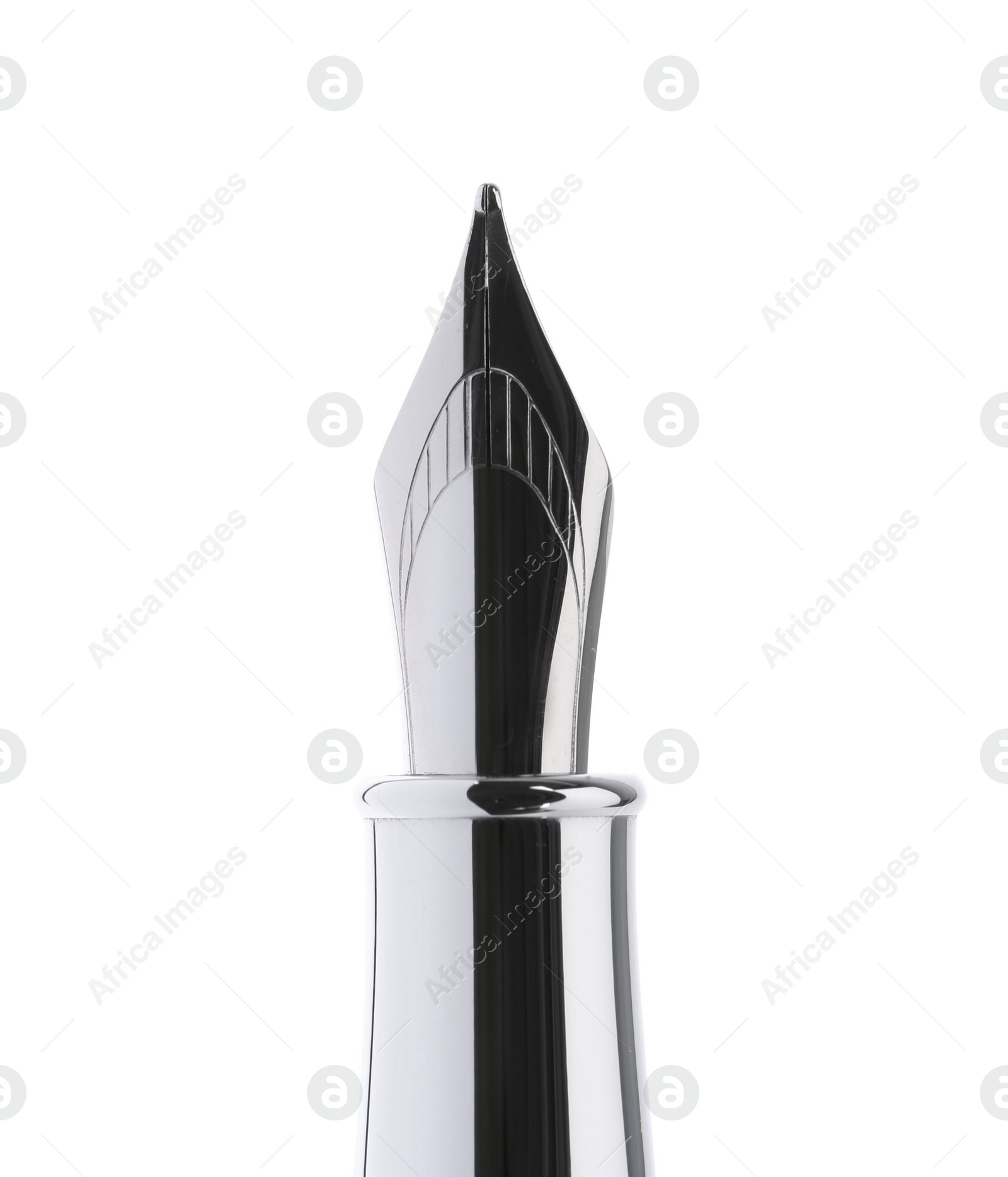 Photo of Stylish silver fountain pen isolated on white