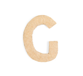 Photo of Letter G made of cardboard isolated on white