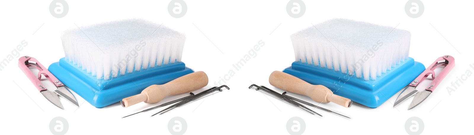 Image of Set of needle felting tools isolated on white