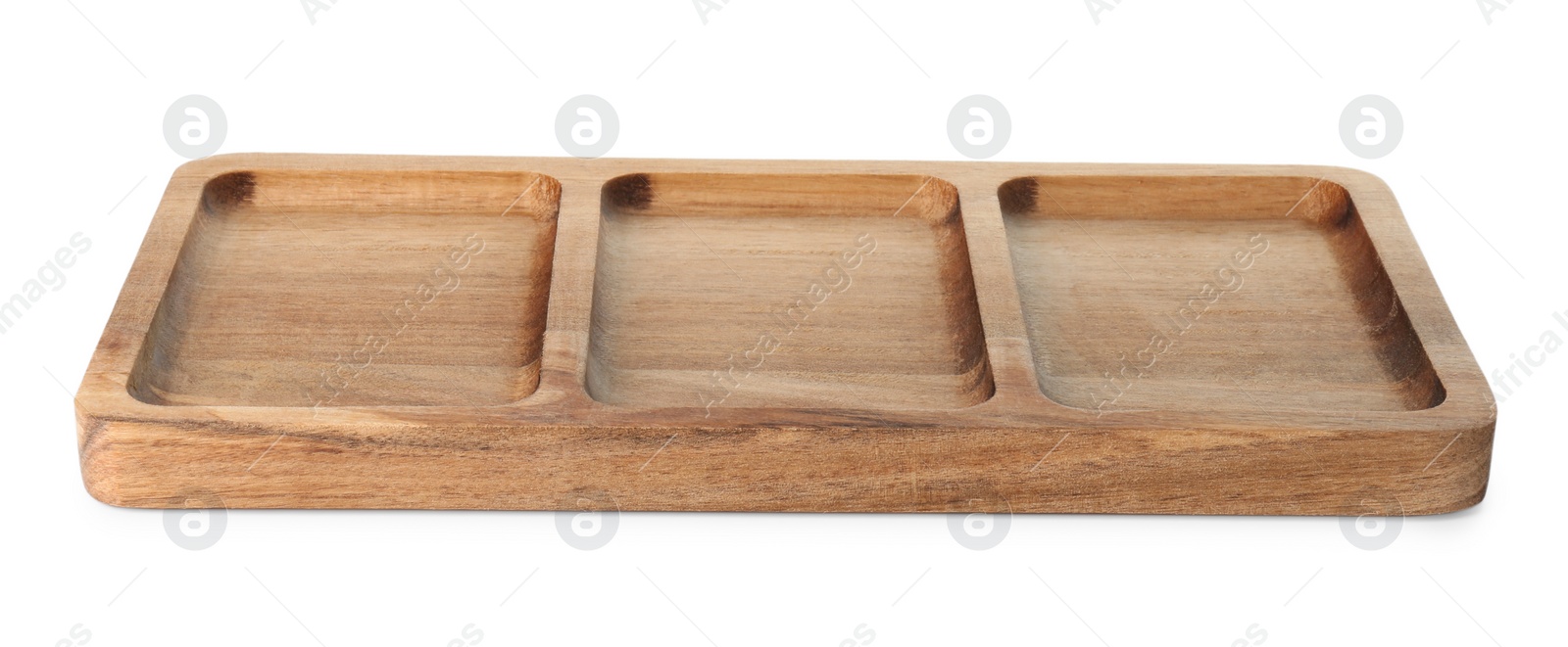 Photo of One wooden serving board isolated on white