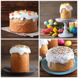 Collage with photos of traditional Easter cakes