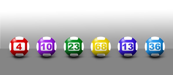 Illustration of Set of lottery balls with numbers on grey background