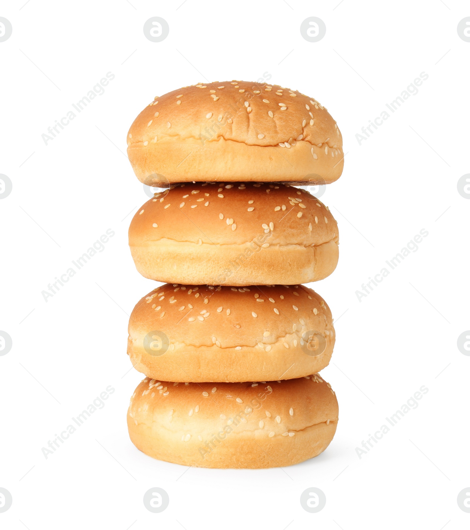 Photo of Many fresh burger buns isolated on white