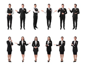 Image of Collage with photos of receptionists on white background