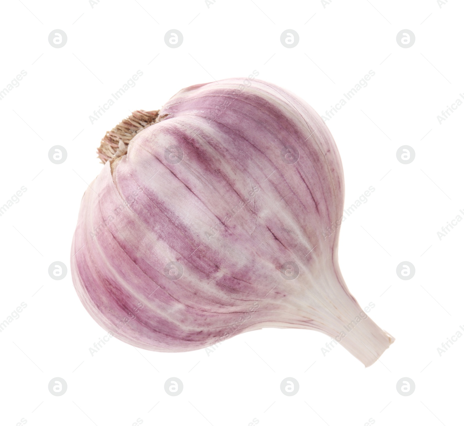 Photo of Unpeeled head of fresh garlic isolated on white