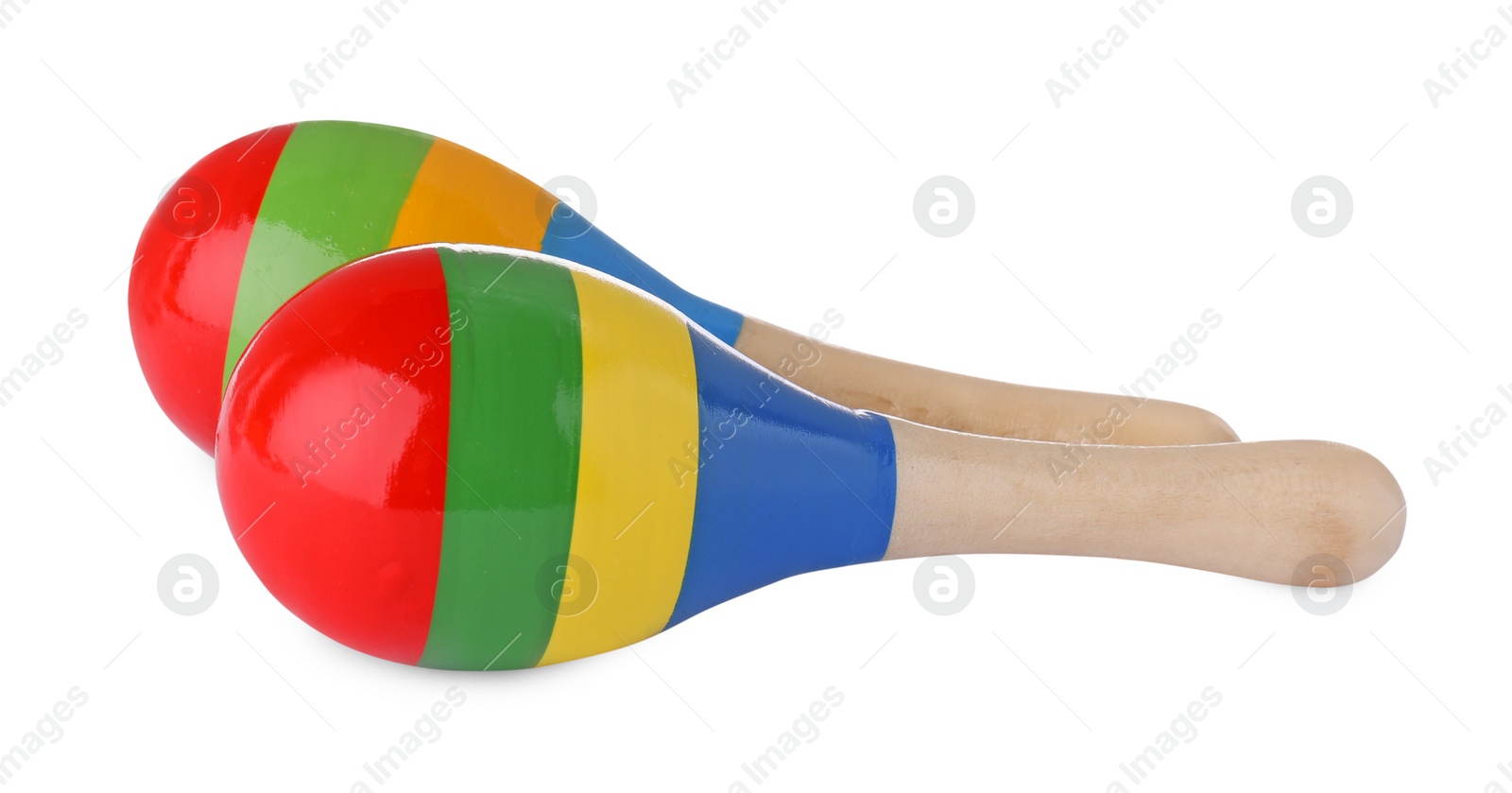 Photo of Colorful maracas on white background. Musical instrument