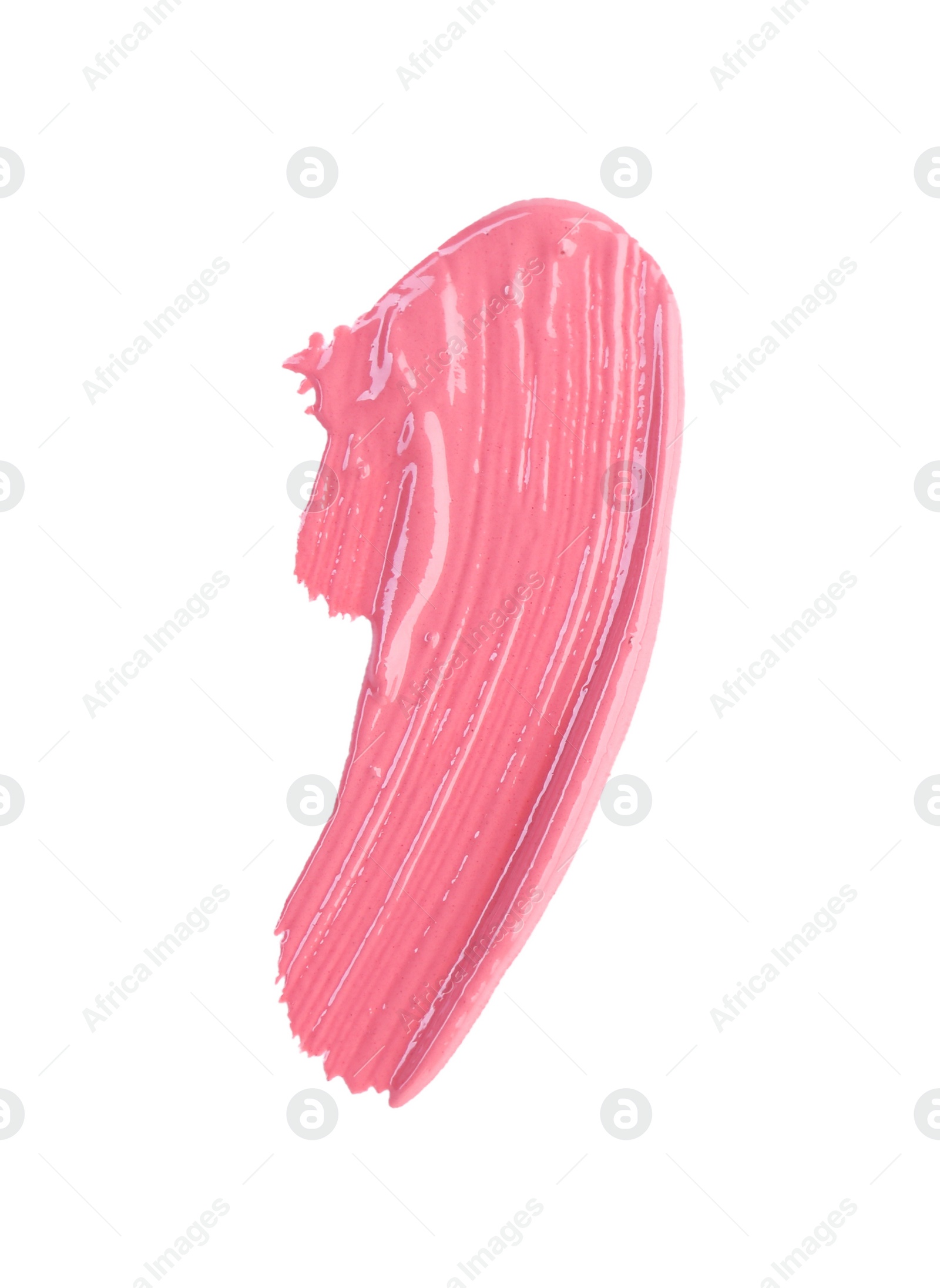 Photo of Stroke of pink lip gloss isolated on white, top view