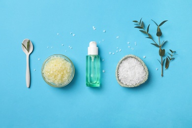 Fresh ingredients for homemade effective acne remedy on color background