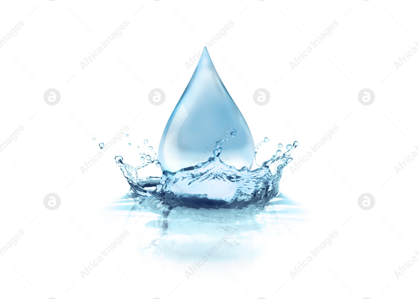 Image of Water drop falling into water on white background