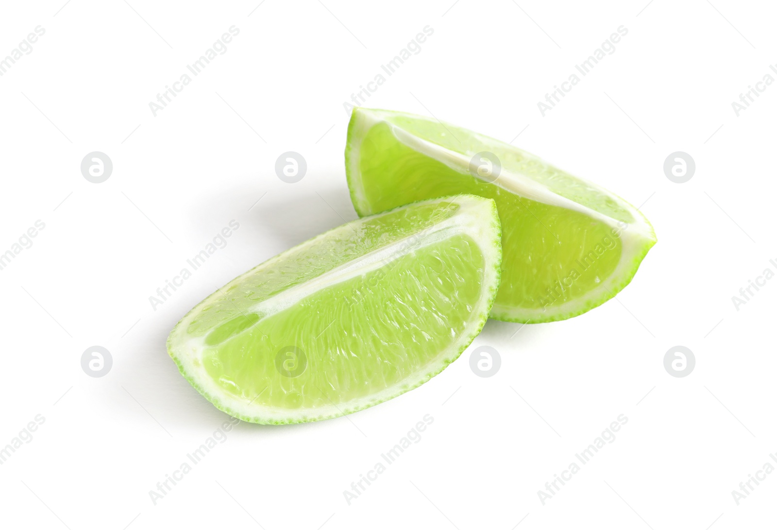 Photo of Slices of fresh ripe lime on white background