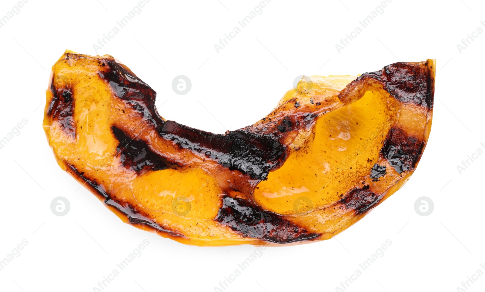 Photo of Slice of grilled yellow pepper isolated on white