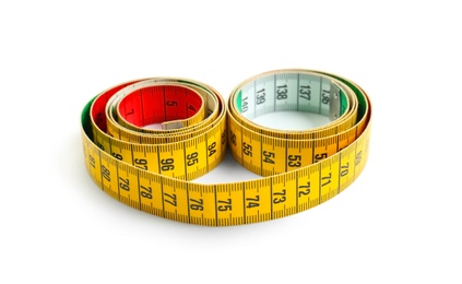 Measuring tape on white background