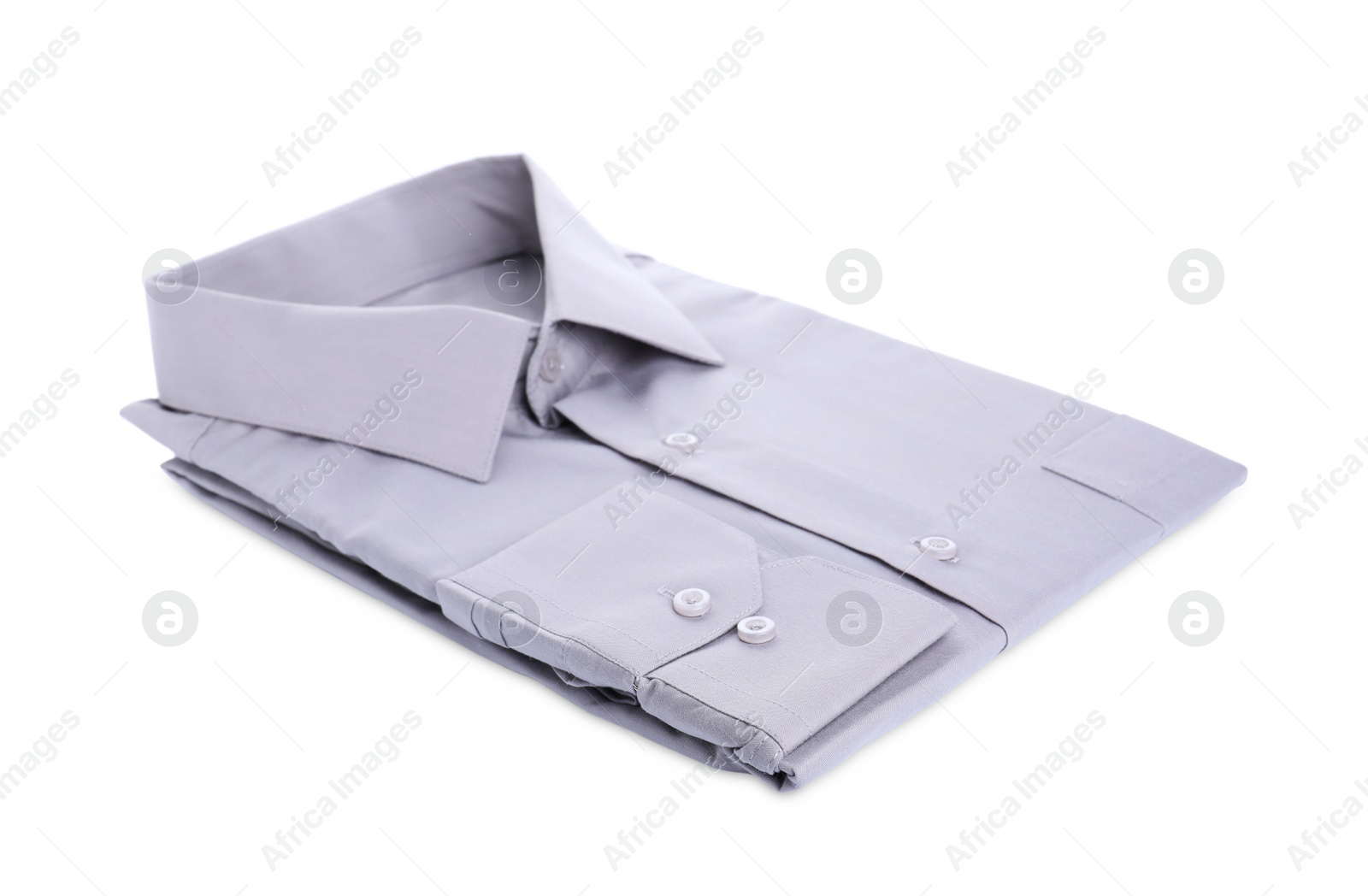 Photo of Stylish shirt isolated on white. Dry-cleaning service