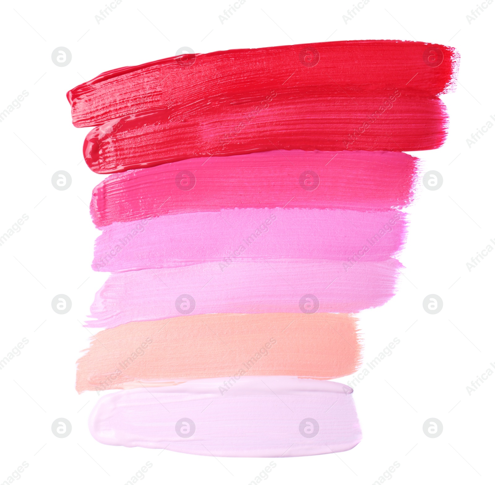 Photo of Samples of different paints on white background, top view