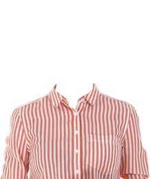 Image of Outfit replacement template for passport photo or other documents. Striped shirt isolated on white