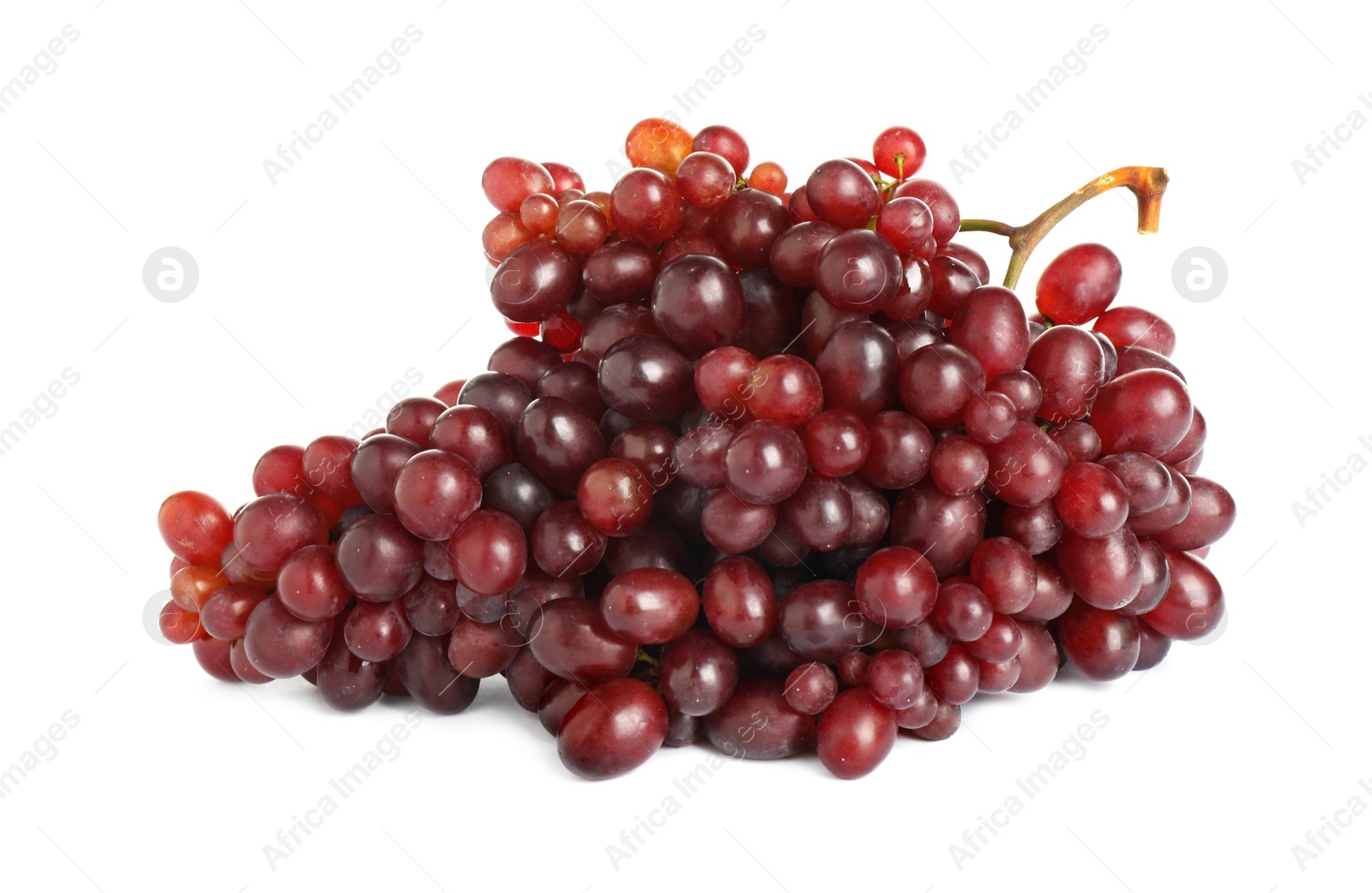 Photo of Bunch of fresh ripe juicy red grapes isolated on white