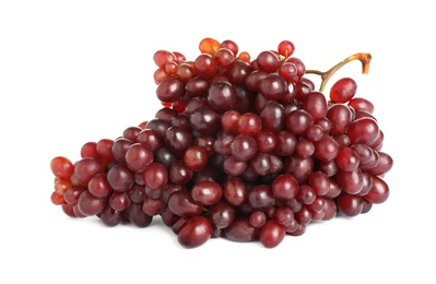 Photo of Bunch of fresh ripe juicy red grapes isolated on white