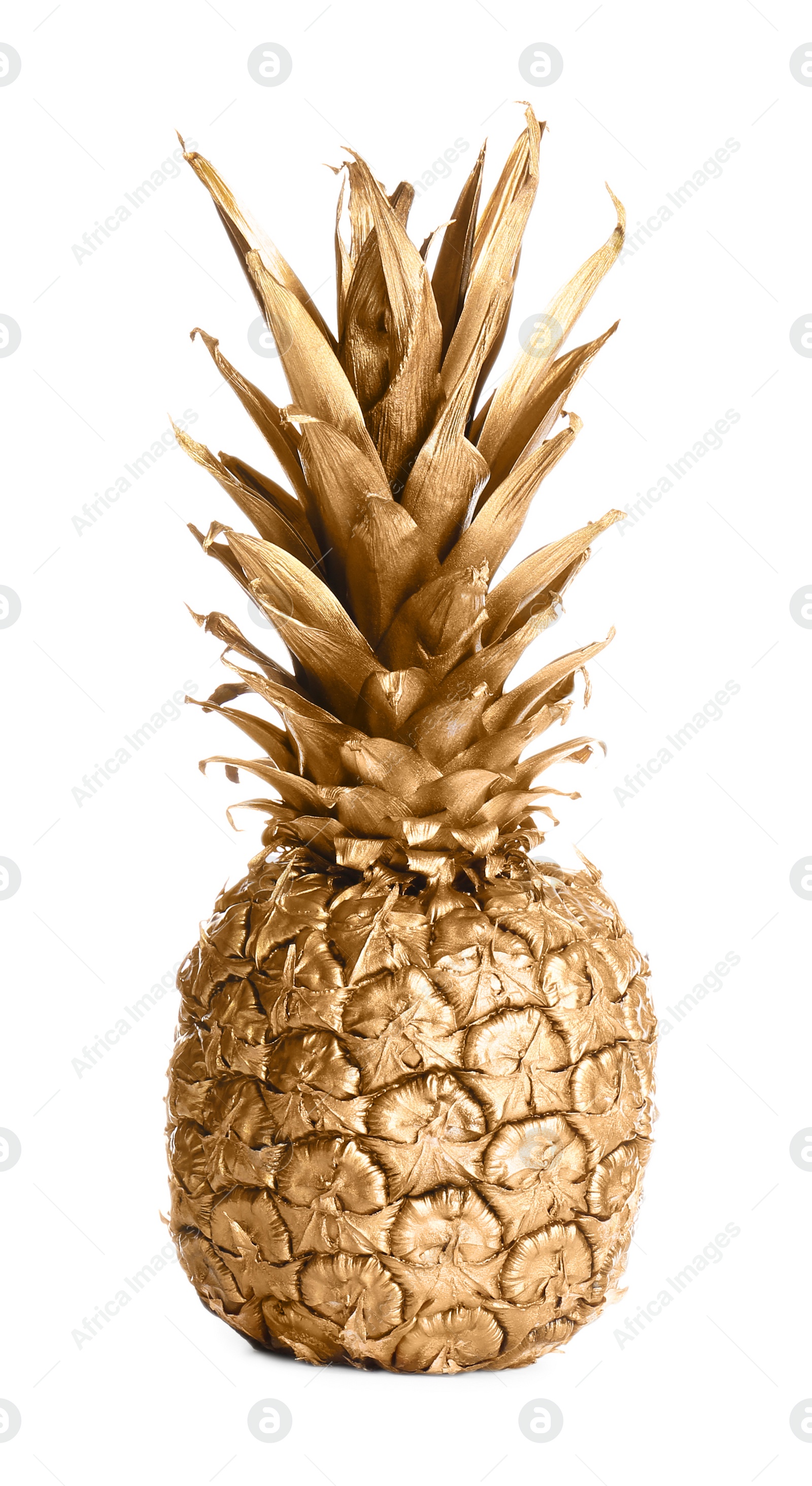 Photo of Gold painted fresh pineapple on white background