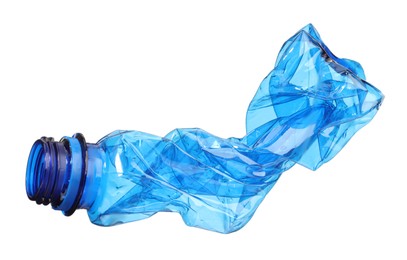 Photo of Crumpled disposable plastic bottle isolated on white