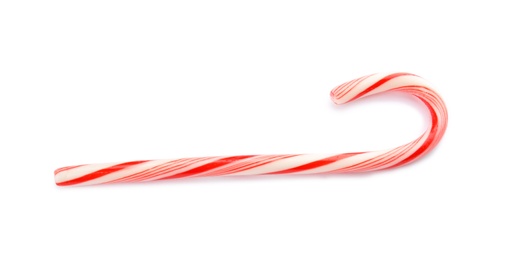 Tasty candy cane on white background. Festive treat