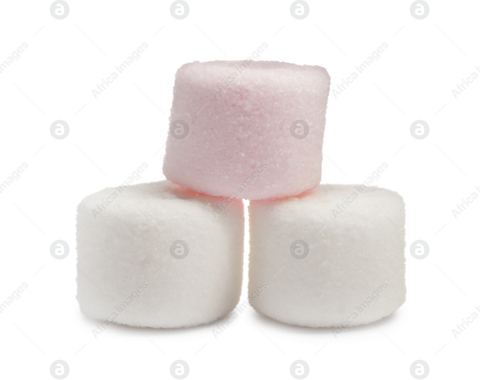 Photo of Delicious sweet puffy marshmallows on white background